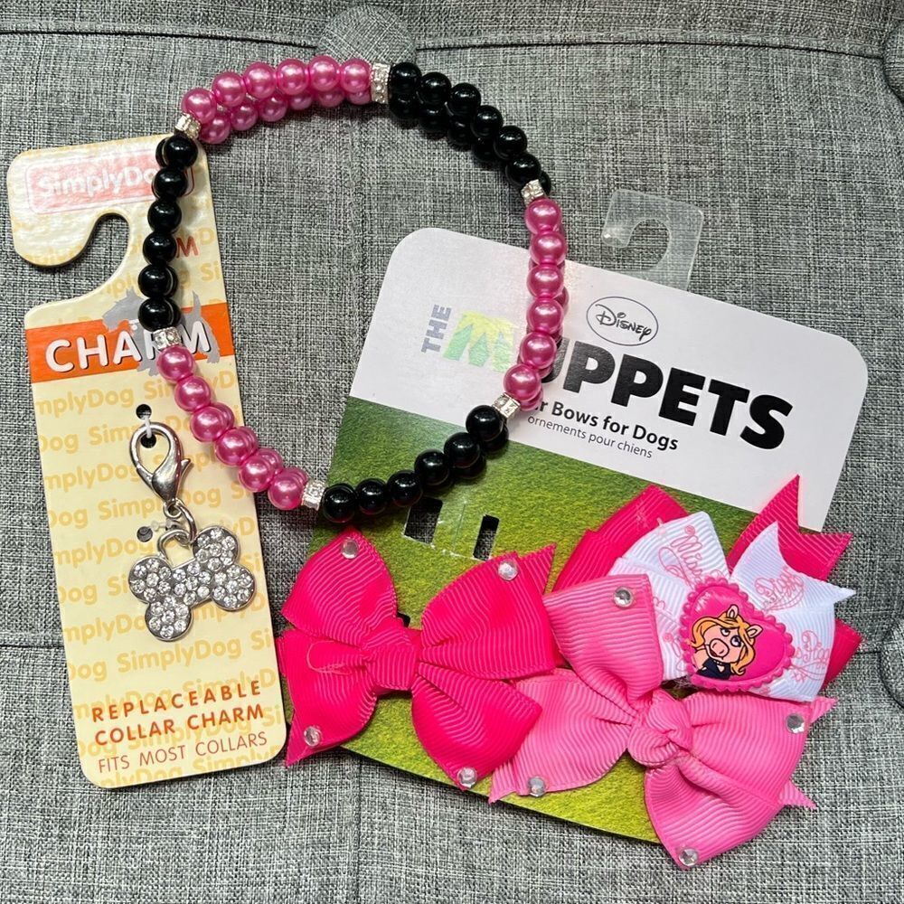 Pink Dog Accessories- Bows, collar, collar charm